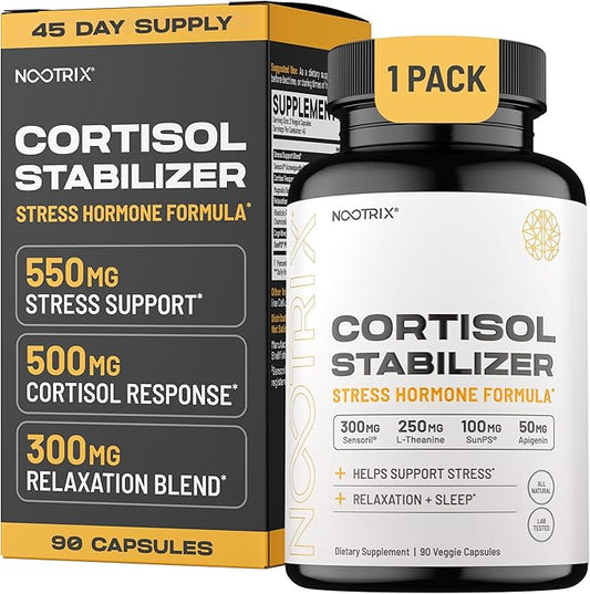 Cortisol Manager & Stabilizer Supplement | Supports Deep Sleep, Relaxation, Adrenal Health & Stress | 300mg Ashwagandha | L-Theanine, Rhodiola Rosea Extract & Apigenin | 90 Capsules
