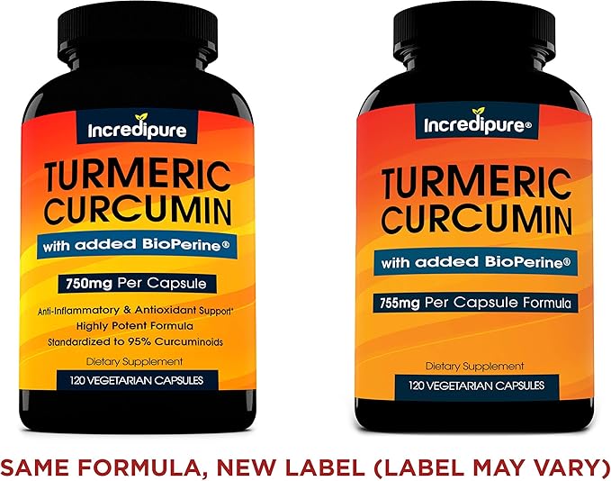 Turmeric Curcumin Supplement w/ BioPerine - 755mg Per Capsule, 120 Veggie Caps by Curcumin Incredipure