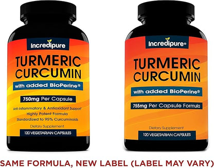 Turmeric Curcumin Supplement w/ BioPerine - 755mg Per Capsule, 120 Veggie Caps by Curcumin Incredipure