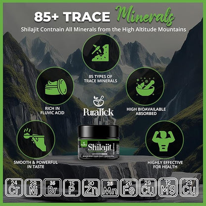 Shilajit Resin Organic 30g | 500mg A+ Grade Pure Himalayan Shilajit Supplement Contains Fulvic Acid & 85+ Trace Minerals | 100% Pure Natural Blend for Boost Energy, Immunity, Brain Power - 30 Grams