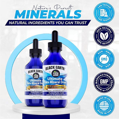 Black Earth Ultimate Trace Minerals 10x Strength, Fulvic Acid & Humic Acid, Non GMO Vegan Dropper, 1 Ounce - Ideal Supplement for Athletes