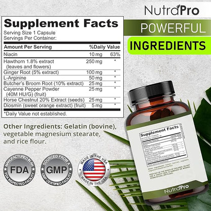 Best Blood Circulation Supplements and Vein Support-Blood Flow, Leg Circulation, Heart Health, and Varicose Veins.with Butcher's Broom, and Diosmin.Helps Reduce Swelling & Discomfort in Legs.90 Caps.