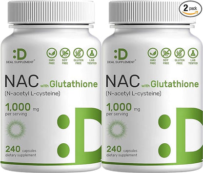 2 Pack NAC Supplement (N-Acetyl Cysteine) 1,000mg Serving with Reduced Glutathione, 480 Capsules