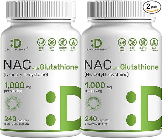 2 Pack NAC Supplement (N-Acetyl Cysteine) 1,000mg Serving with Reduced Glutathione, 480 Capsules