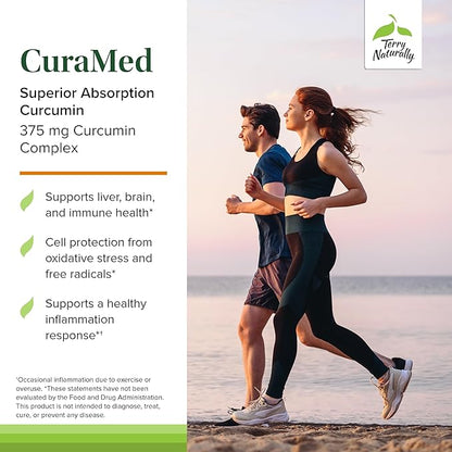 Terry Naturally CuraMed 375mg - Antioxidant Supplement for Brain & Immune Health Support - Dietary Supplement with Curcumin & Turmeric Essential Oil - Herbal Liver Support - 90 Softgels
