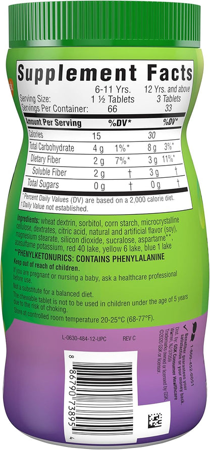 Benefiber Chewable Prebiotic Fiber Supplement Tablets for Digestive Health, Assorted Fruit Flavors - 100 Count