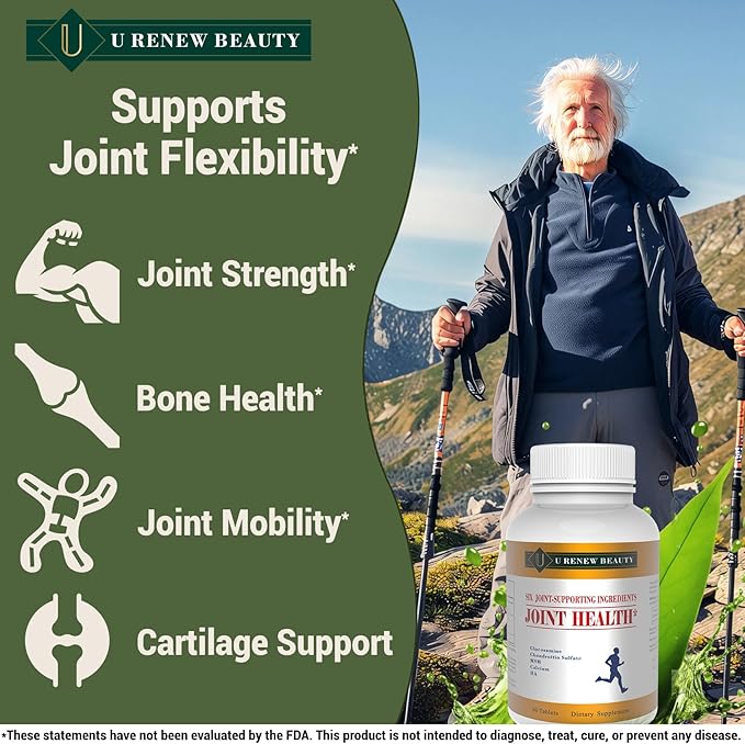 U Renew Beauty Glucosamine Chondroitin MSM and Hyaluronic Acid Calcium Supplements Used for Cartilage & Joint Health & Flexibility Repair Support Formula,Non-GMO Ingredients,Gluten Free,90 Tablets