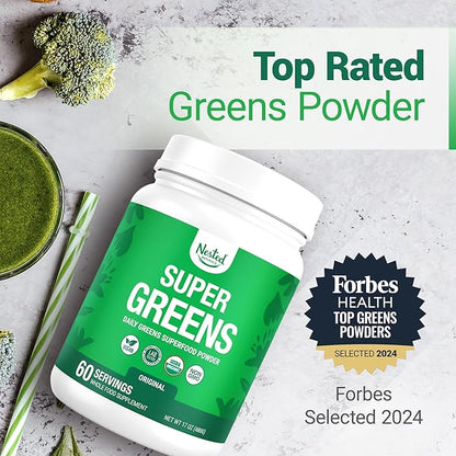 Super Greens Daily Greens Superfood Powder - Certified USDA Organic Green Powder w/20+ Whole Foods, Spirulina Powder, Wheat & Barley Grass - Probiotics, Fiber & Enzymes - Original Flavor, 60 Servings