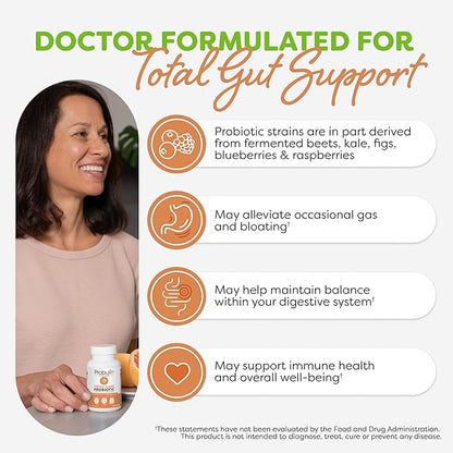 Probulin Total Care Probiotic Supplement, Daily Gut, Digestive, and Immune Health Probiotics Capsules for Men and Women, 20 Billion CFU, Vegan, 30 Count Bottle
