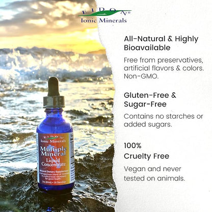 Eidon Ionic Minerals Multiple Minerals Supplement - Ionic Trace Mineral Drops for Water, Natural Liquid Vitamins to Support Heart Health and Hydration, Bioavailable, No Preservatives - 2 oz