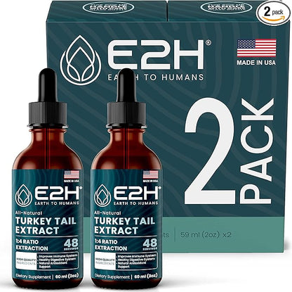 E2H Turkey Tail Mushroom Extract - All-Natural Immune System & Digestive Support from Advanced Mushroom Supplement - Turkey Tail Mushrooms Supplement - Non-GMO, Vegan (2 Bottles)