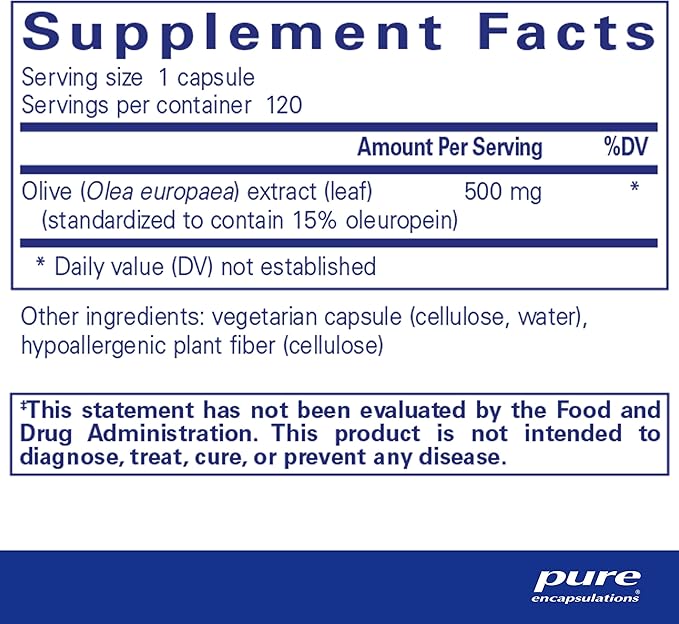 Pure Encapsulations Olive Leaf Extract | Hypoallergenic Supplement Supports Immune System and Healthy Intestinal Environment | 120 Capsules