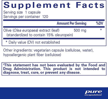 Pure Encapsulations Olive Leaf Extract | Hypoallergenic Supplement Supports Immune System and Healthy Intestinal Environment | 120 Capsules