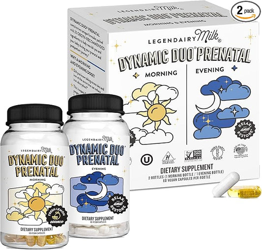 Legendairy Milk Dynamic Duo® Prenatal 2-in-1 Prenatal Vitamins for Women - Morning & Night Prenatal Vitamins with DHA and Methylated Folate - 25 Vitamins & Minerals for Every Stage, 30 Day Supply
