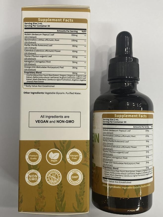 Mullein Leaf Extract Drops - 13-in-1 Botanical Extract Blend with Marshmallow Root for Wellness Support - Mullein Leaf Extract Supplement - Alcohol-Free Tincture, 2 fl oz