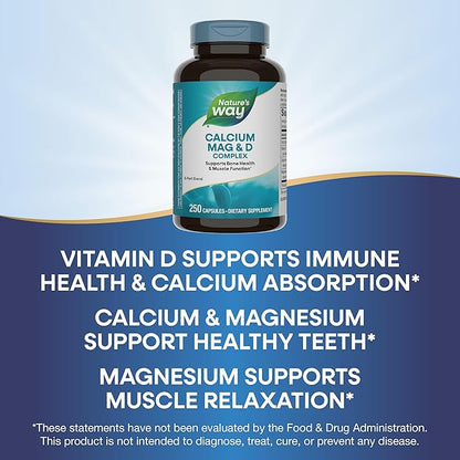 Nature's Way Calcium Magnesium & Vitamin D3 Complex, Healthy Bones & Teeth, Muscle Function and Relaxation*, Gluten Free, 250 Capsules (Packaging May Vary)