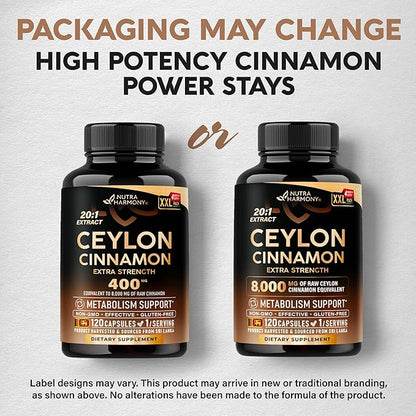 Ceylon Cinnamon Capsules - Extra Strength - Energy, Heart & Metabolism Support - for Men & Women - Pure Natural Extract 20:1 Supplement - Made in USA - GMO & Gluten Free, 120 Capsules, 4 Month Supply