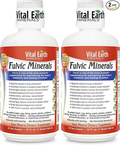 Vital Earth Minerals Fulvic Minerals Liquid – Fulvic Acid Supplement with 70+ Trace Minerals, Electrolytes for Energy & Vitality, 32 Oz Ea + 1 Oz Cup