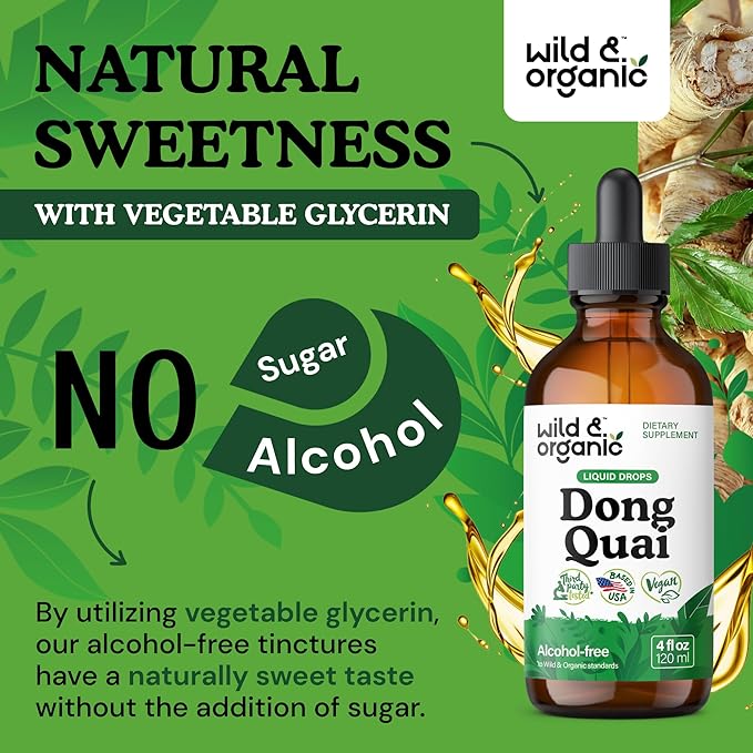 Wild & Organic Dong Quai Supplement for Women - 500 mg Dong Quai Root Extract for Women's Health - Angelica Root Herb Tincture - Female Ginseng Liquid Extract - No Sugar & Alcohol - 4 fl oz