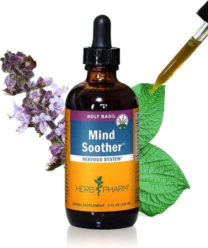Herb Pharm Organic Mind Soother Kava Supplement with Holy Basil: Support Calm & Relaxation, Stabilizing Support for Nervous System, Soothing Kava Extract & Lavender Flower, Vegan, Gluten-Free, 4 Oz