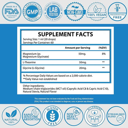 Relax - Kids Sleep Aid & Calm Liquid Drops | Magnesium Glycinate, L-Theanine & L-Glycine | Melatonin -Free, Sugar-Free, Vegan, Gluten-Free, Non-GMO | Advance Absorption | Easy-to-Take | 2 Fl Oz