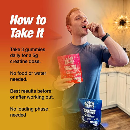 Creatine Monohydrate Gummies - 5g Creapure Creatine per Serving - Vegan, Mango Flavor - Boost Muscle Strength, Endurance, Recovery & Mental Focus - 90 Gummies, Gluten-Free