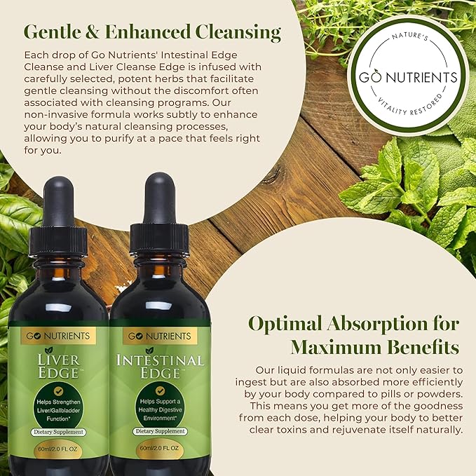Go Nutrients Intestinal Edge Cleanse 60mL (2 oz) & Liver Cleanse Edge 60ml (2 oz) Non-GMO Soy-Free