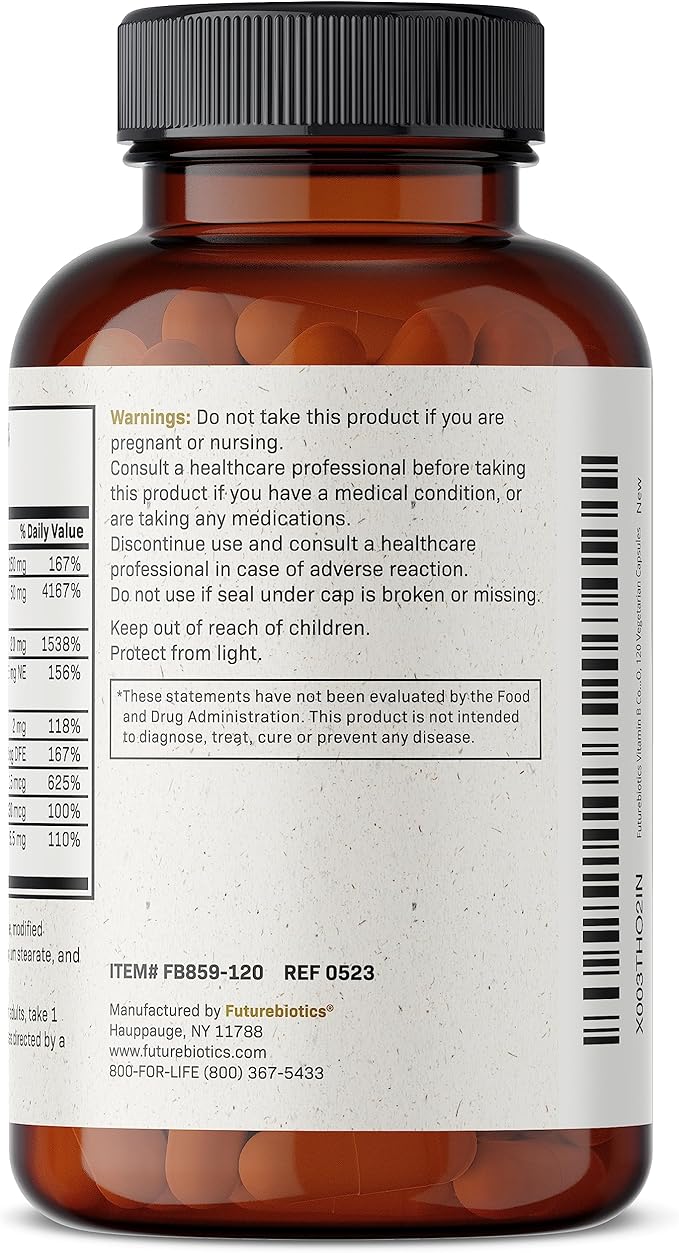 Futurebiotics Vitamin B Complex with Vitamin C Supports Energy Production, Nervous System & Immune Support - Non-GMO, 120 Vegetarian Capsules