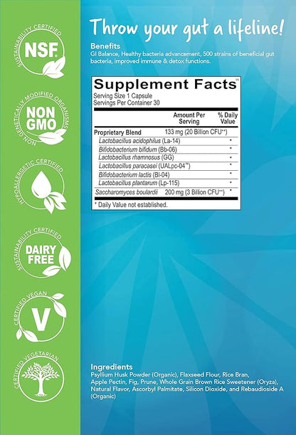 Advanced Nutrition Solutions Q Restore Probiotic - Supports Gut microbiome. Beneficial 4 in 1 probiotic, prebiotic and enzymes in one. for Men & Women 120 caps
