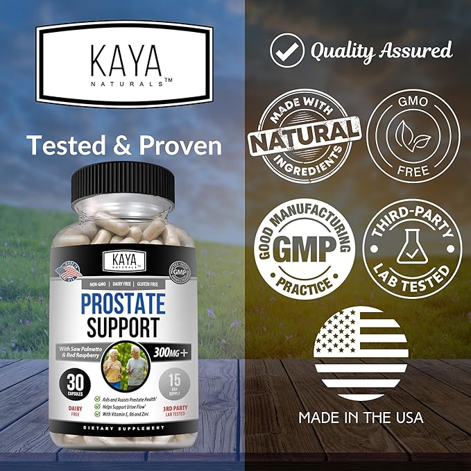 Kaya Naturals Prostate Support | Saw Palmetto, Potent DHT Blocker for Hair Growth, Promote Sleep, Reduce Frequent Urination, Bladder Emptying & Stamina Supplement – 30 Count