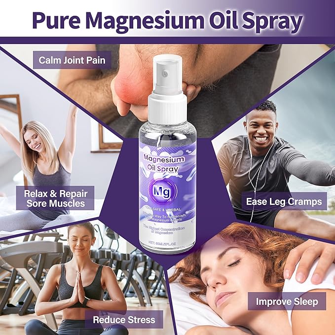 Magnesium Oil Spray, 100% Organic Magnesium Spray, Natural Ingredient & Fast Absorbent, Natural Magnesium Chloride Oil for Feet & Body, Nourish Skin, Promote Sleep