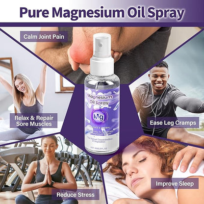 Magnesium Oil Spray, 100% Organic Magnesium Spray, Natural Ingredient & Fast Absorbent, Natural Magnesium Chloride Oil for Feet & Body, Nourish Skin, Promote Sleep