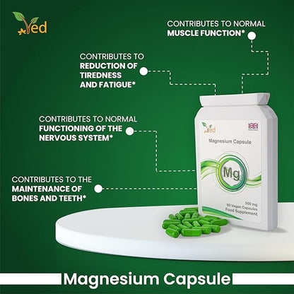 Ved's Extra Strength Magnesium Citrate 500 mg| Food Supplement | 90 Veg Capsule| 90 Day Supply