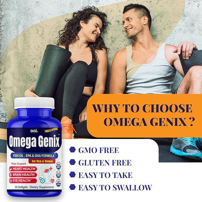 Aai Brand Omega 3 Fish Oil Supplements for Women and Men - Triple Omega 3-6-9 Formula Support Brain Health, Memory, Focus, Bone Strength & Joint Health - 60 Softgels