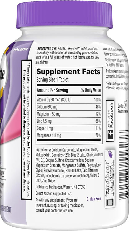 Caltrate 600 Plus D3 Plus Minerals Calcium and Vitamin D Supplement Tablets, Bone Health and Mineral Supplement for Adults - 120 Count (Packaging may vary)