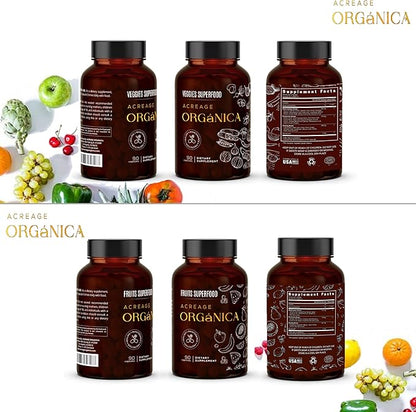 Fruits and Vegetables Supplements | Whole Foods Energy Supplements with 36 Fruit & Vegetable Blend Superfood | Essential Vitamins and Minerals | 90 Fruit & 90 Veggie Capsules