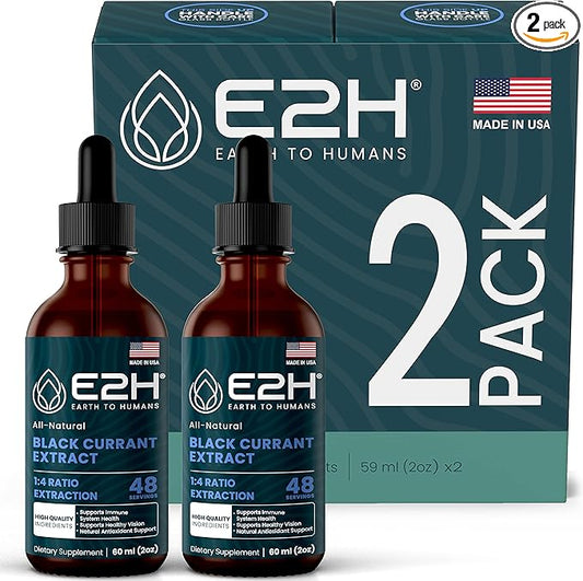 E2H Natural Black Currant Extract, Cold Pressed Black Currant Seed - Immune System Health - Fast Absorbing Liquid (2 Bottles)