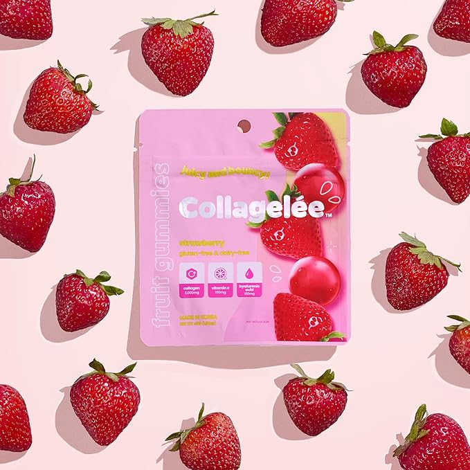 Collagelee Collagen Gummies - Marine Collagen Supplements with Vitamin C, Hyaluronic Acid, & Biotin for Moisturized, Youthful, Plump Skin - Korean Skincare (Strawberry)