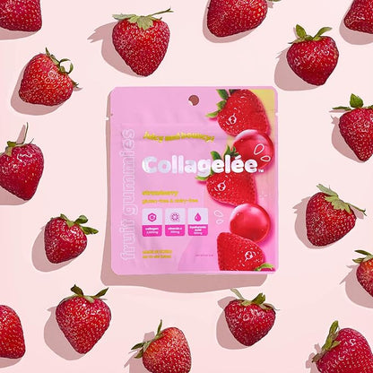 Collagelee Collagen Gummies - Marine Collagen Supplements with Vitamin C, Hyaluronic Acid, & Biotin for Moisturized, Youthful, Plump Skin - Korean Skincare (Strawberry)