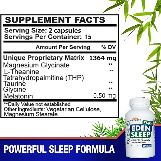 Eden Daily Sleep [New GABA Free Formula] – Fall Asleep Faster, Relax Your Muscles, Promote Deep and Restful Sleep (30 Vegan Capsules)