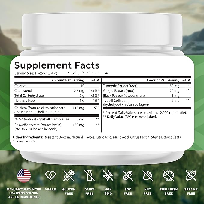 Motion Bliss Joint Supplements for Men & Women - Joint Health Support - with NEM, Calcium, Boswellia Serrata Extract, Collagen & More - 3.67 Oz - 30 Servings - Citrus Zest Flavor