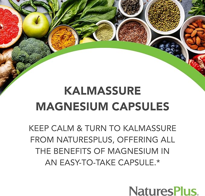 NaturesPlus KalmAssure Magnesium - 240 Vegan Capsules - Highly Bioavailable Magnesium Citrate - Supports Nerve & Muscle Relaxation - 60 Servings