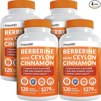 21-in-1 Berberine Supplement with Ceylon Cinnamon - Berberine 1500mg with Chromium, Bitter Melon and Green Tea Extract - Berberine 5X for Energy & Metabolism Support with 5279 mg (120 ct, Pack of 4)