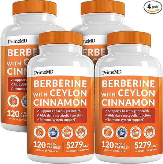 21-in-1 Berberine Supplement with Ceylon Cinnamon - Berberine 1500mg with Chromium, Bitter Melon and Green Tea Extract - Berberine 5X for Energy & Metabolism Support with 5279 mg (120 ct, Pack of 4)