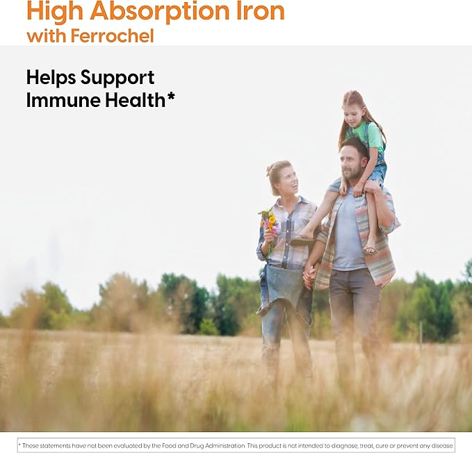 Doctor's Best High Absorption Iron Tablet with Ferrochel, Gentle on The Stomach, Immune Health, Blood Health, 27 mg (Pack of 2)