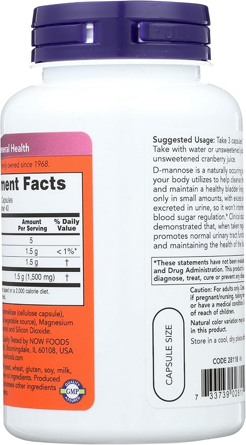 Now Foods D-Mannose, 120 Caps 500 mg (Pack of 3)