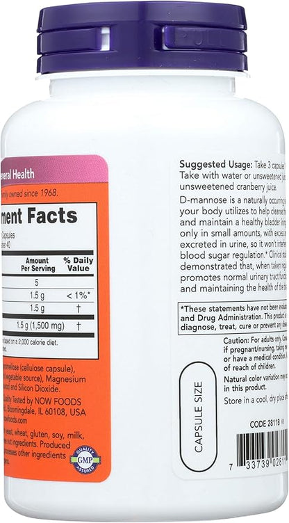 Now Foods D-Mannose, 120 Caps 500 mg (Pack of 3)