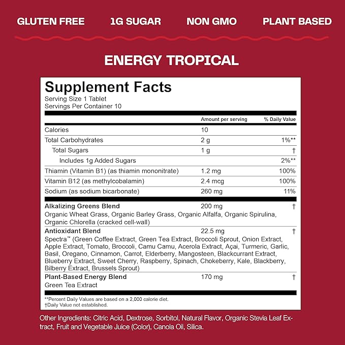 Amazing Grass Fizzy Green Tablets Energy Tropical: Greens + Green Tea Caffeine, Water Flavoring Tablet with Antioxidants, 60 Count