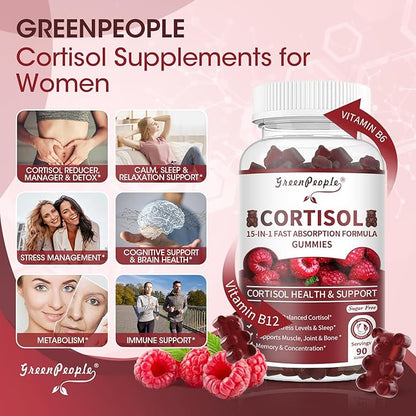 Cortisol Supplements for Women - 15-in- 1 Cortisol Reducer Detox Manager with Ashwagandha/Magnesium/L-theanine/Phosphatidylserine/Vitamin B6 for Mood/Focus & Sleep 90CT