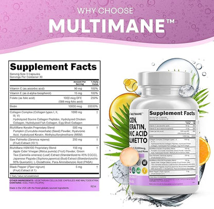 Clean Nutraceuticals Collagen Pills 1000mg Biotin 10000mcg Keratin Saw Palmetto Hyaluronic Acid - Hair Skin & Nails Vitamins & DHT Blocker with Vitamin E Folic Acid Pumpkin Seed MSM - 90 Count